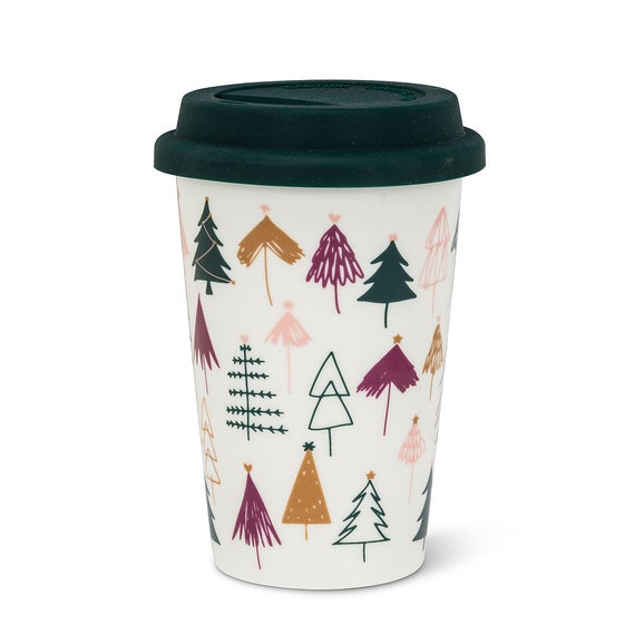 Winter Trees Travel Mug, Bone China and Silicone Travel Mug, 2 Piece Takeaway Mug