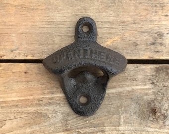 Brown Wall Mount Bottle Opener, Rustic Brown Cast Iron Bottle Opener, Wall Mount Bottle Opener