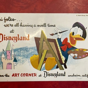 Vintage Disneyland Postcard - Greetings from the Art Corner - Donald Duck