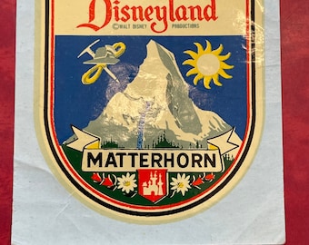 Vintage Disneyland Color Brite Calcomanía Transferencia Recuerdo Matterhorn