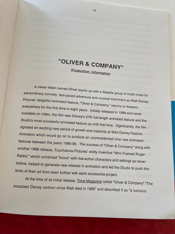 Walt Disney\u2019s Oliver & Company Movie Fold Out Press Kit Media Folder 1988