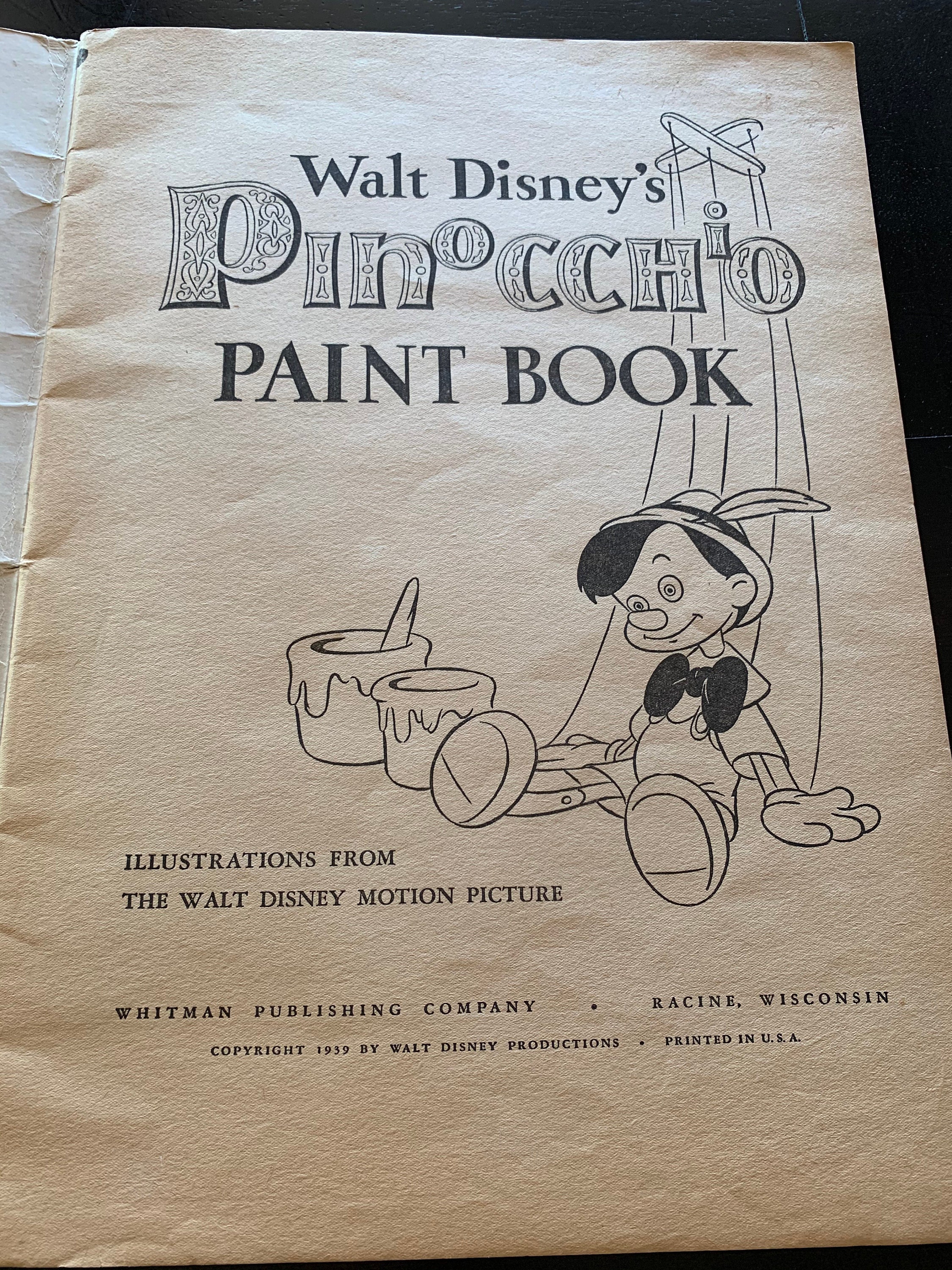 1939 Pinocchio Book with Color Illustrations from the Motion