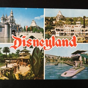 Vintage Disneyland - Multi View Card of Matterhorn, Sleeping Beauty's Castle, Mark Twain, Submarines, Jungle Cruise