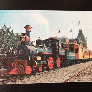 Vintage Disneyland Main Street U.S.A. Postcard - Santa Fe Railroad Train at Station