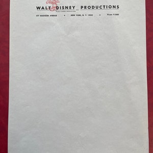 Papel estacionario oficial con membrete de Walt Disney Productions sin usar
