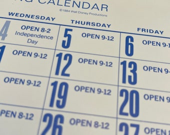 ヴィンテージ ディズニーランド パーク営業カレンダー 1984 年 7 月