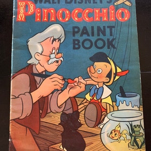 1939 Walt Disney’s Pinocchio Paint Book 573, coloring book, vintage, oversized