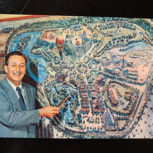 Vintage Disneyland Walt Disney Postcard Map of Park