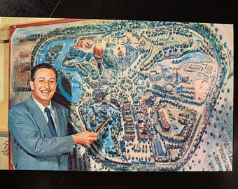 Vintage Disneyland Walt Disney Postcard Map of Park