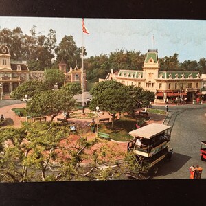 Vintage Disneyland Main Street U.S.A. Postcard - Town Square and Vehicles