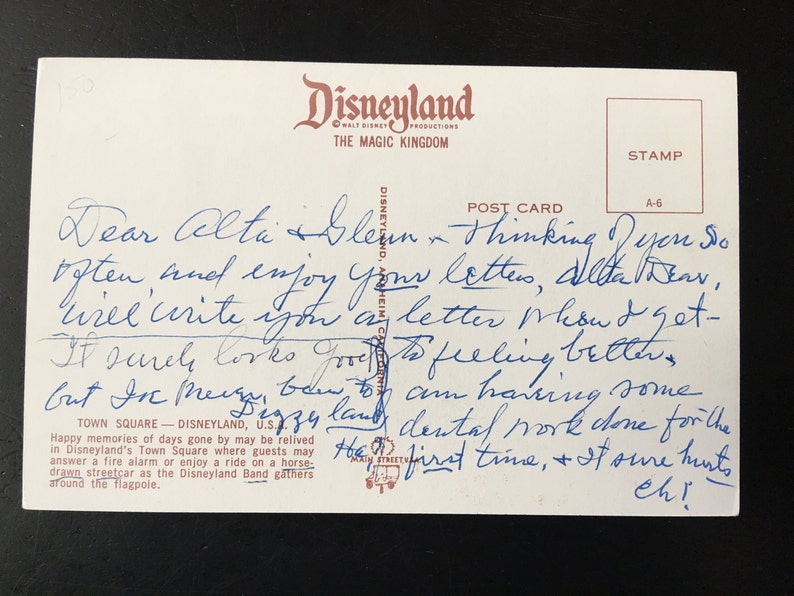 Vintage Disneyland Main Street U.S.A Town Square Postcard