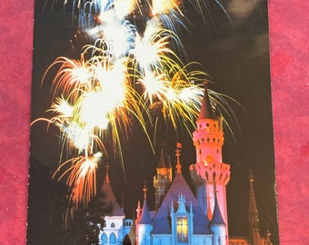 Vintage Disneyland Fantasy In the Sky postcard - Sleeping Beauty‘s Castle Fireworks