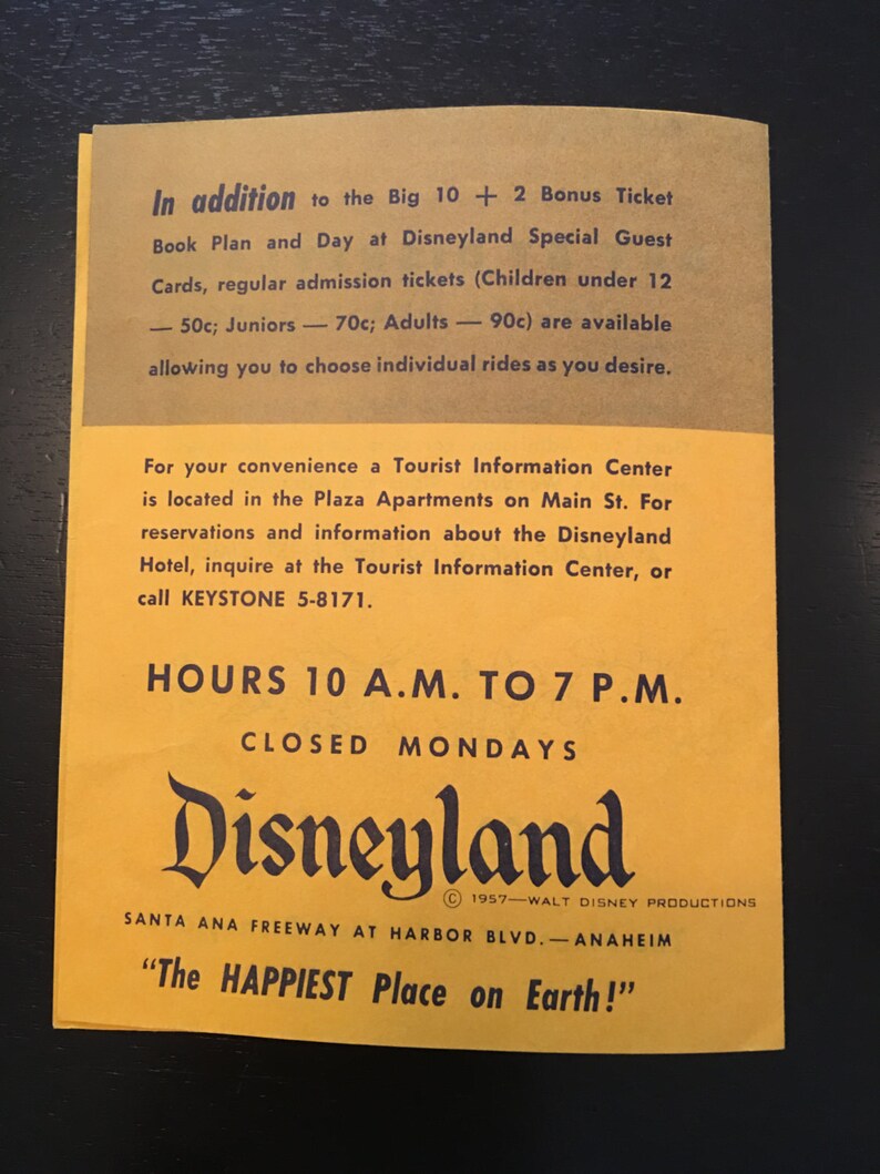 Disneyland Ticket Brochure Flyer 1957 Etsy