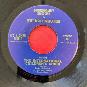 Disneyland Record It’s a Small World Commemorative Recording Promo Promotional 45 The International Children’s Choir CR-1