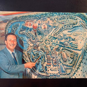 Vintage Disneyland Walt Disney Postal Mapa del Parque Jumbo
