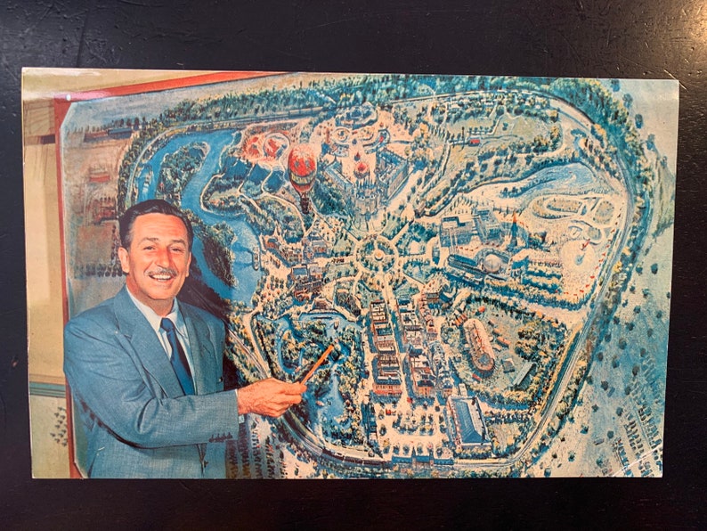 vintage disneyland walt disney postcard map of park jumbo