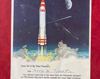1956 Disneyland Mondflug Zertifikat von TWA Rocket in Tomorrowland