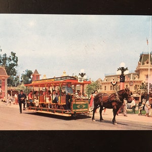 Vintage Disneyland Main Street U.S.A. Postcard - Town Square - Horse Drawn Street Car