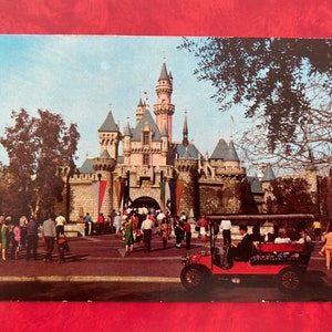 Vintage Disneyland Fantasyland Postcard - Sleeping Beauty's Castle - Horseless Carriage