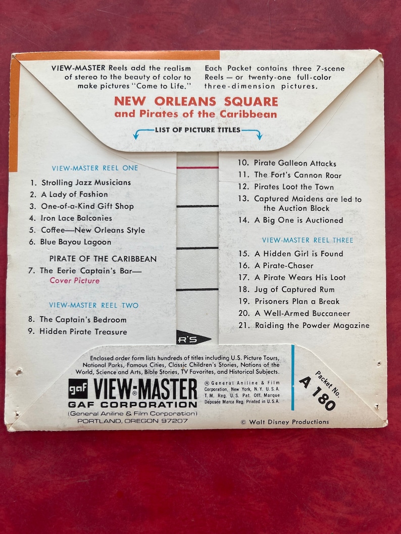 Vintage GAF Disneyland New Orleans Square View Master A 180 Pirates of the Caribbean