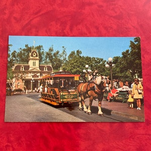 Vintage Disneyland Main Street U.S.A. Postcard - Town Square - Horse Drawn Street Car
