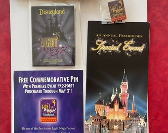 1997 Disneyland Light Magic Passholder Premiere Event Pack Pin Button Ticket Invitation Brochure