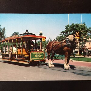 Vintage Disneyland Main Street U.S.A. Postcard - Town Square - Horse Drawn Street Car