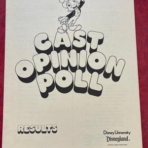 Folleto oficial de resultados de la encuesta de opinión de los empleados de los miembros del elenco de Disneyland de 1978