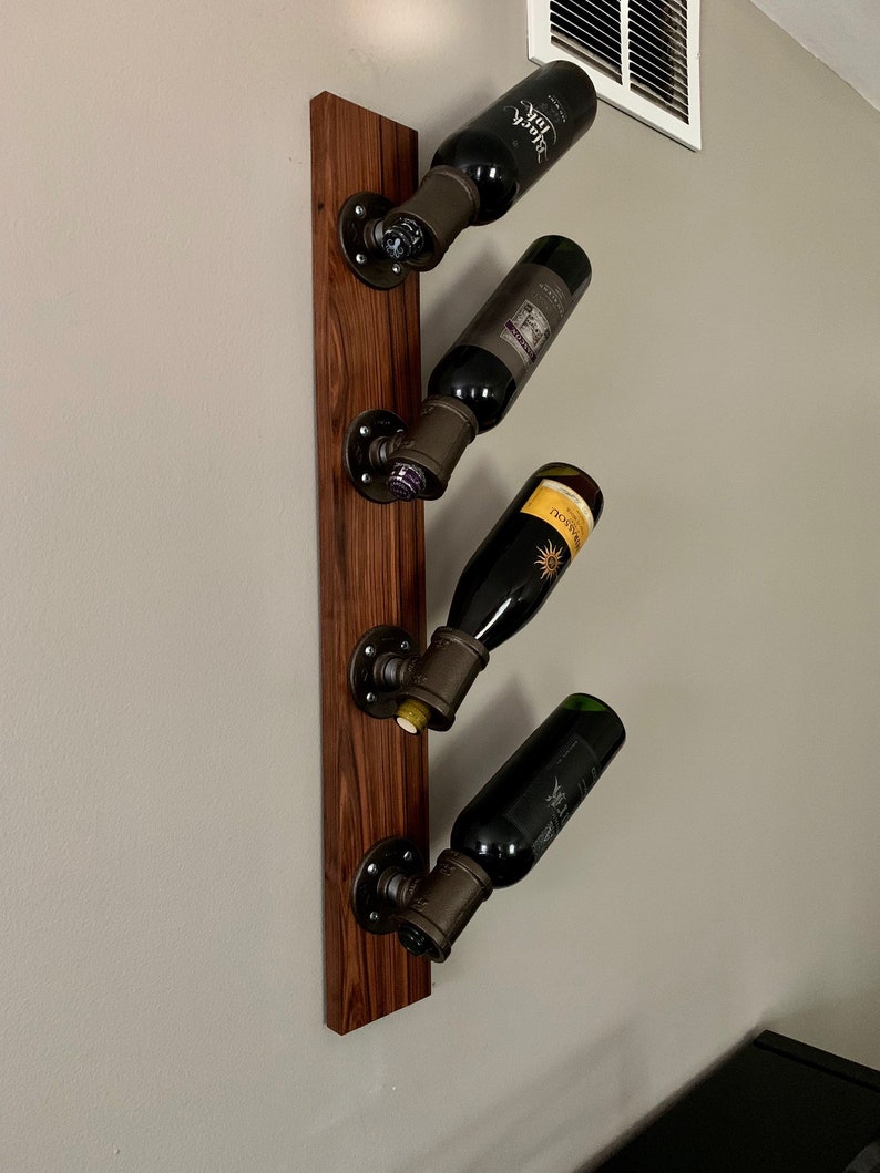 Industrial Modern Wall Wine Rack Unique Vertical Mounted Custom Exotic Wood