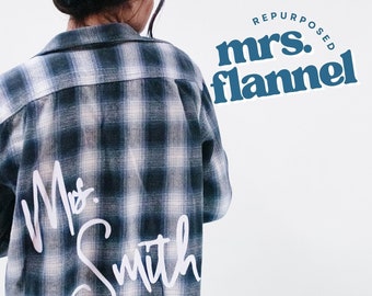 Custom Repurposed "Mrs" Bridal Flannel, Bride Flannel Shirt, Custom Mrs Flannel, Bridesmaid Flannel, Bridesmaid Gift, Bridal Party Flannels