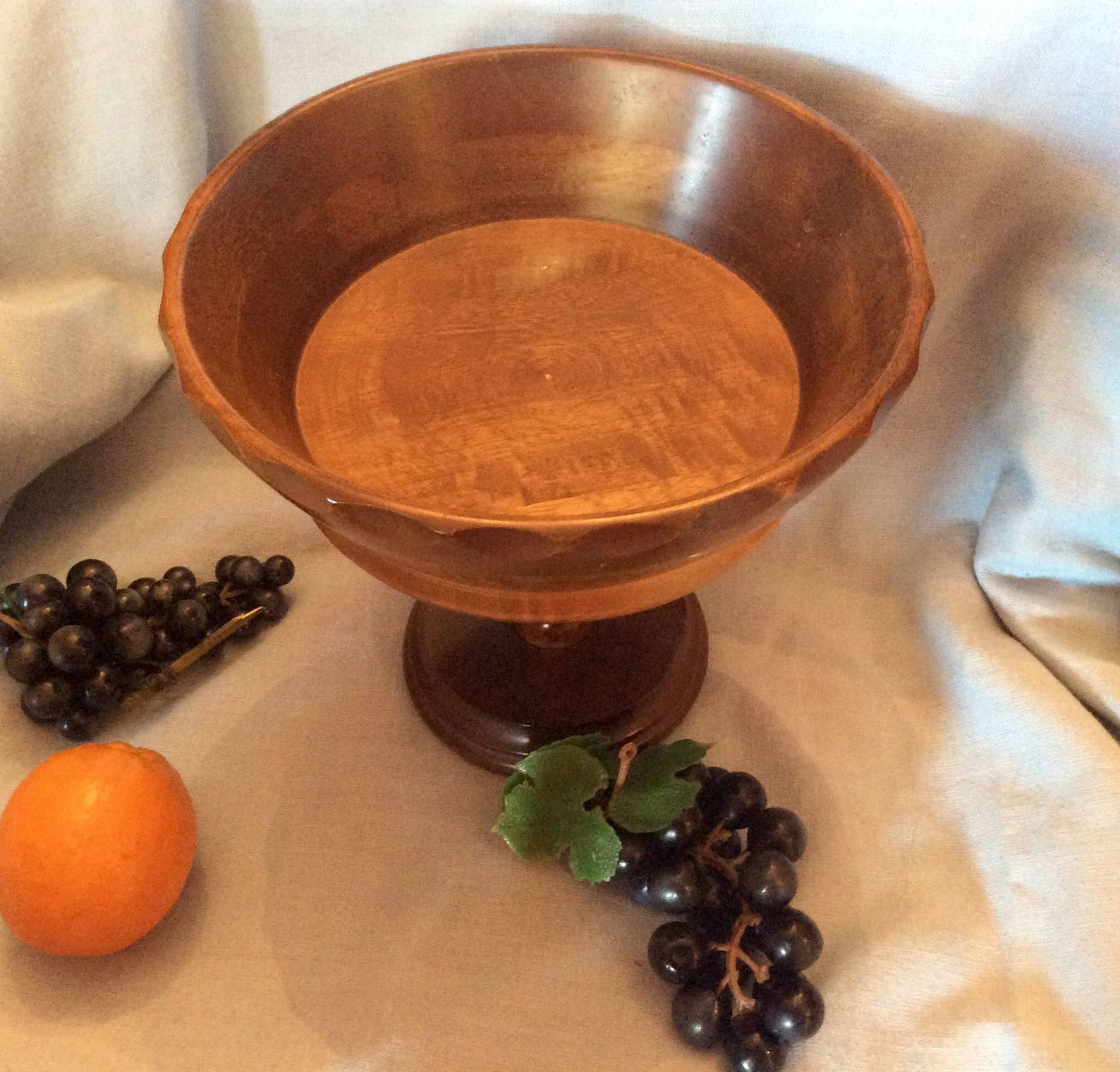 Vintage Wooden Fruit Pedestal Bowl With Rubber/plastic Fruit Etsy