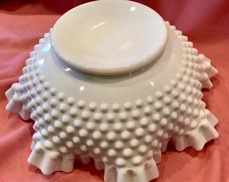 Fenton Hobnail Milk Glass Ruffled Edge Bowl