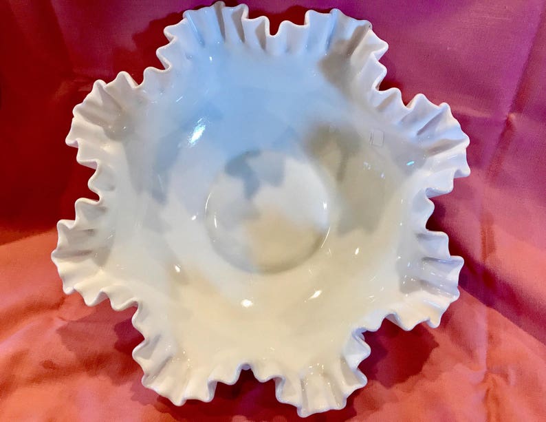Fenton Hobnail Milk Glass Ruffled Edge Bowl