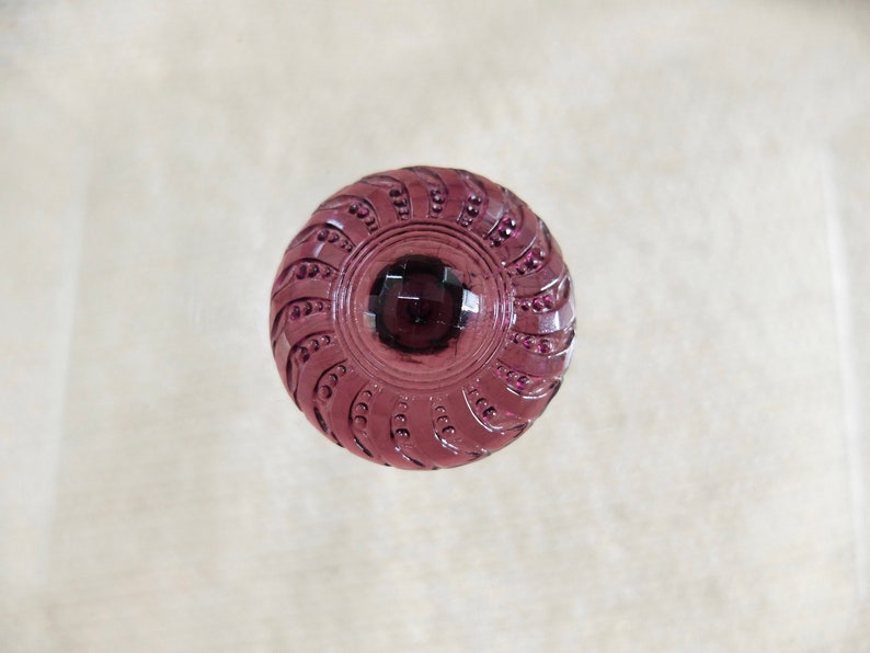 Transparent Deep Purple Faceted and Inscribed Art Deco Czech Glass Buttons