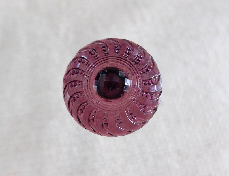 Transparent Deep Purple Faceted and Inscribed Art Deco Czech Glass Buttons