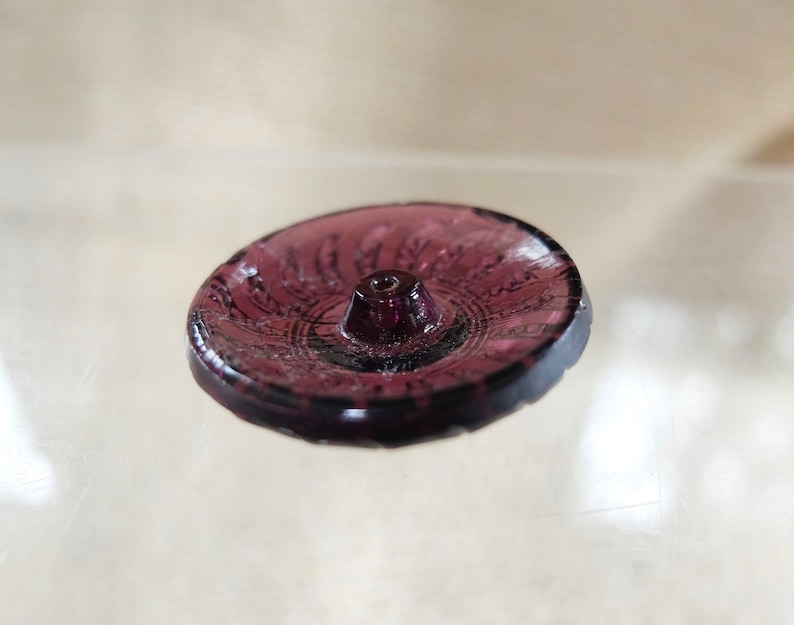 Transparent Deep Purple Faceted and Inscribed Art Deco Czech Glass Buttons