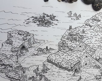 Pirate Island Map. A4 colouring page, RPG map