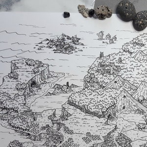 Mapa da Ilha Pirata. Página para colorir A4, mapa de RPG
