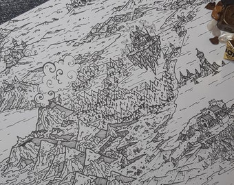 Virdis, Fantasy Map for RPG and Colouring page. Digital Download