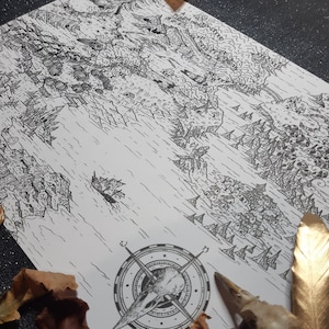 Pyha, carte fantastique pour RPG et page à colorier. Téléchargement numérique
