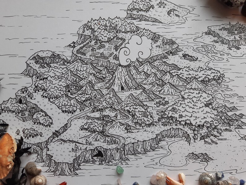 Download Gwenlland. DnD Fantasy Island A4 colouring page | Etsy