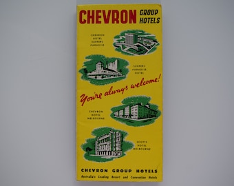 Chevron Hotels, vintage travel brochure, Australia, Scotts Hotel, Surfers Paradise / Melbourne, American Rendezvous / Bond St. Lounge, 1950s