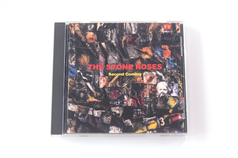 May include: A CD case featuring the album "Second Coming" by The Stone Roses. The cover art is a collage of images in various colors, with the band's name and album title in red text.