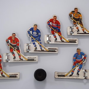 Vintage Table Top NHL Hockey Player Set - Blackhawks/Bruins/Canadiens/Maple Leafs/Rangers/Red Wings, Eagle Toys, metal, 1960s