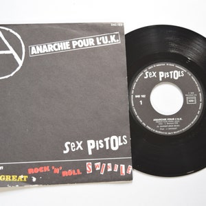 Sex Pistols vintage 7 vinyl record Anarchie Pour L'U.K. 45 RPM, b/w Anarchy In The UK, Johnny Rotten / Malcolm McLaren, France, 1979 image 3