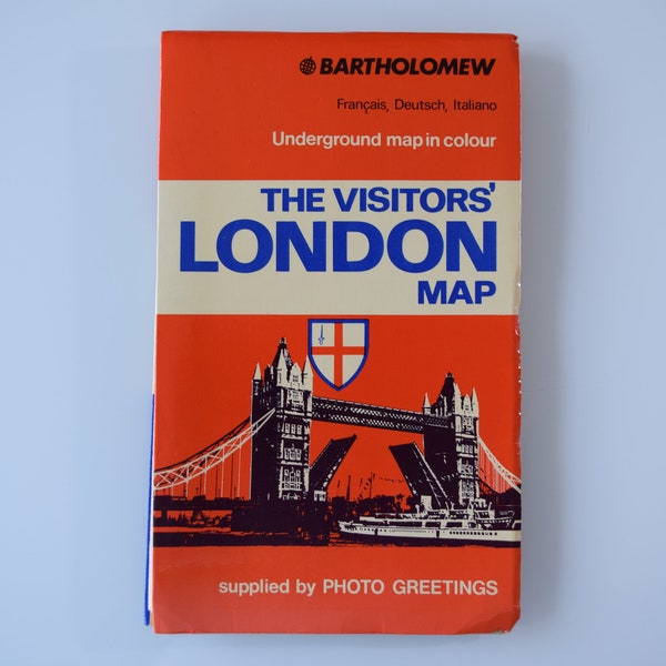 London, vintage street map, The Visitor's Map, England, Buckingham Palace/London Bridge/Underground, points of interest/street index, 1973