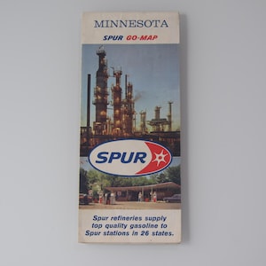 Carte routière de l'État du Minnesota Spur - carte vintage dépliante, Minneapolis / Saint-Paul / Rochester, villes et villages, Murphy Oil Corp., 1965