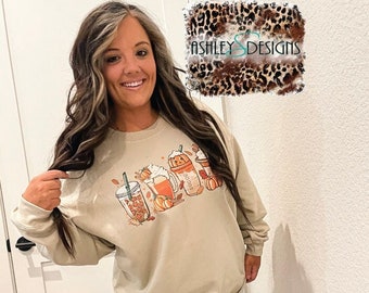 Fall Drinks Sweatshirt, Fall, Autumn, Halloween, Pumpkin Spice Latte, Coffee, Fall T-shirt, Fall Sweatshirt, PSL, PSL Shirt, T-shirt