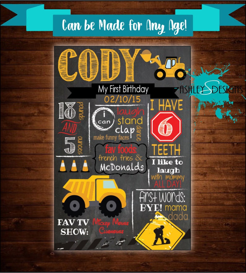 Construction Theme Chalkboard Birthday Sign Construction Etsy