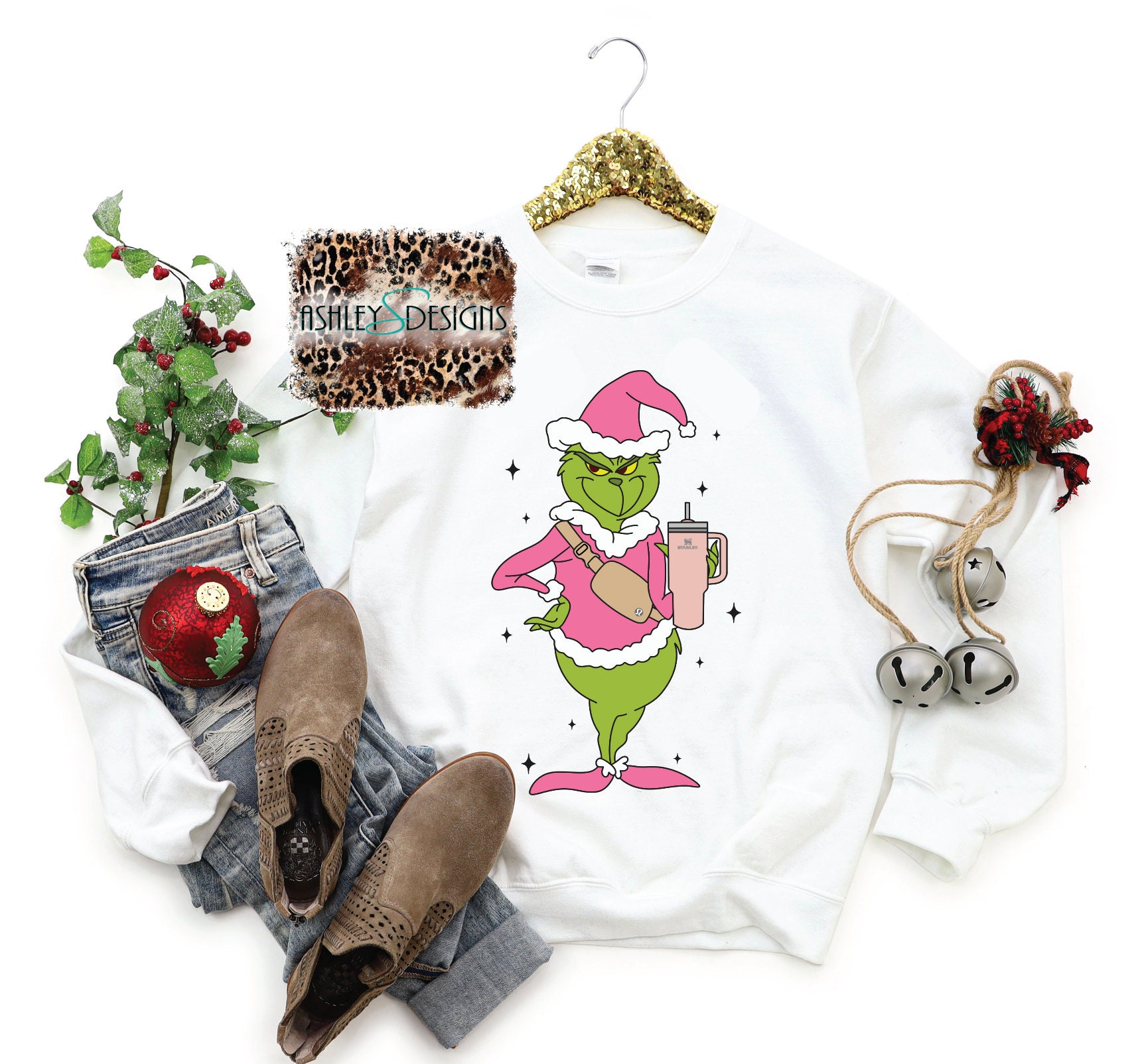 Grinch Bougie Shirt, Christmas Stanley Tumbler Crewneck Unisex Hoodie